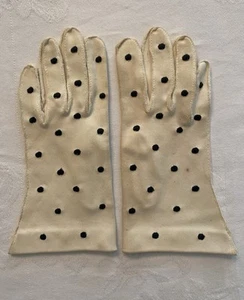 Vintage Formal Dress Gloves Off White and Black Polka Dot 7.75” Childs One Size - Picture 1 of 11