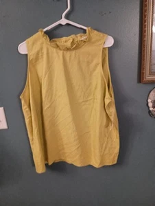 Blusa Top Sin Mangas Ofelia Roe 1X Lino Amarillo; Mezcla Volantes Cuello Botón Espalda - Imagen 1 de 3