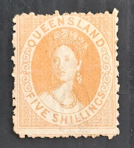 1880 Queensland Australia 5/- Yellow ochre Chalon Head stamp P12 Mint Cat £550 - Picture 1 of 2