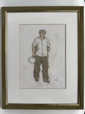 Ella Newstein Original Batik Artwork “Young Man” Signed Textile Art - Image 1 of 4