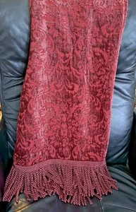 Burgundy Throw Blanket w/Fringe 50"x60" Regal Damask Cinnabar Rayon Bl Luxe Mint - Picture 1 of 8