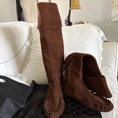 Miu Miu    Brown Suede Over the knee Moccasin Boots Size 38 - Image 1 of 4