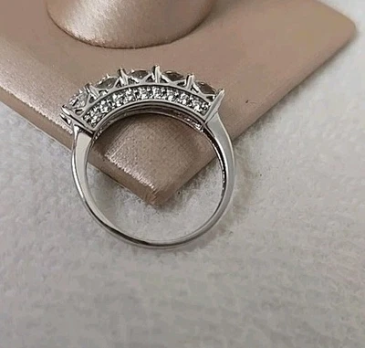 $686 Diseñador 10k Oro Blanco Lateral/Alto Perfil Boda/Aniversario Alianza Anillo Circonita Foto 1 de 4