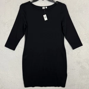 NEW Gap Modern Boat Neck T Shirt Dress Women’s Large Fitted Black Knit Casual - Picture 1 of 14