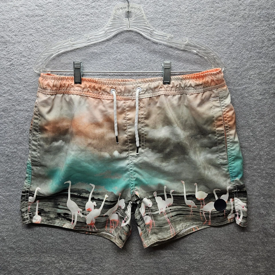 Native Youth Men's Sz 32 Swimwear Trunks Shorts Flamingo Print Multicolor  - Image 1 of 4