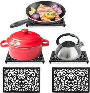 2 Pack Cast Iron Trivet Hot Pots Pans Heat Resident Rectangle Stands Holders 9.8 - Picture 1 of 7