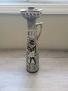 VTG MCM 1960's ITALIAN POTTERY TALL WINE DECANTER W/ EGYPTIAN DECORATION - Picture 1 of 22