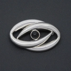 Designer Brosche - 925er Silber - Schwarzer Onyx Cabochon - 8,1g - Bild 1 von 5