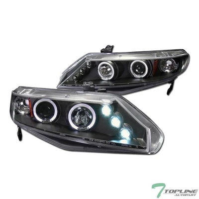 Topline For 2006-2011 Honda Civic Sedan LED Halo Projector Headlight Amber - Blk Foto 1 de 4
