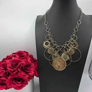 Declaración Grueso Círculo Colgante Elefante Collar Tono Dorado Filigrana Boho Chic - Imagen 1 de 9