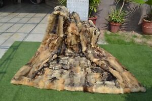 Genuine Real Arctic Jackal coyote Fur Blanket King throw 83" x 73" Rug - 4609
