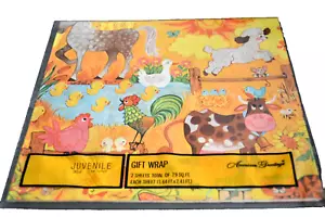 Child's Gift Wrapping Paper Animals COW HORSE ROOSTER LAMB NOS 2 Sheets Vtg AG - Picture 1 of 2