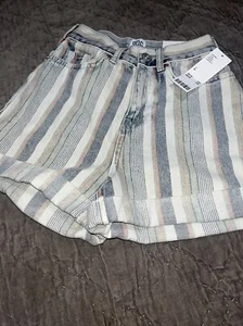 BDG Women's Denim High-Waisted Striped Boho Mom Shorts 24 - Picture 1 of 7