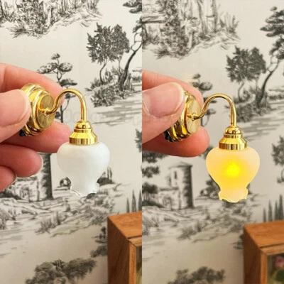 1:12 Scale Dollhouse Wall Lantern Light Sconce Tulip Flower Lamp Shade Glass LED - Image 1 of 4