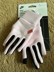 Nike Youth Girls Club Fleece Gloves Pink Black Size Small Touch Compatible - Picture 1 of 5