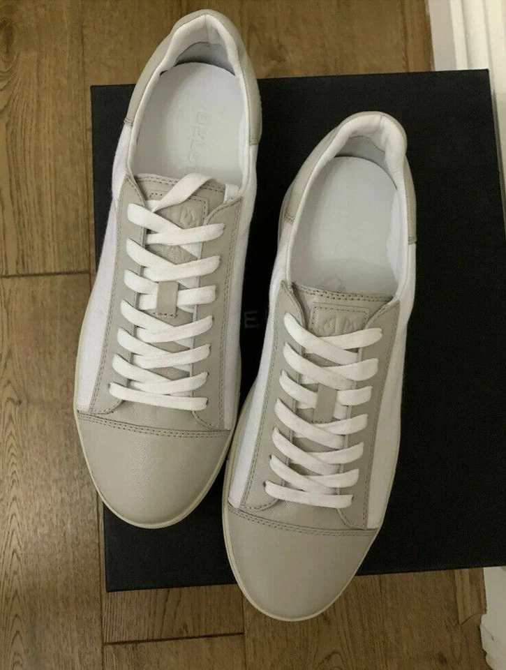 MUJER BELSTAFF INGLATERRA WANSTEAD GRIS BLANCO CUERO LONA CORDONES ZAPATILLAS BOMBAS Foto 1 de 4