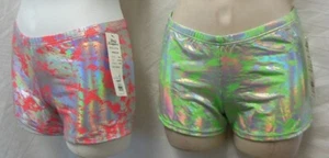 BODY WRAPPERS Foil Booty Shorts style 700 Print Hologram neon splatter 2 colors - Picture 1 of 7