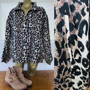 Vintage 90s STUNT SPORTS Leopard Print SILK JACKET Size 1X - Picture 1 of 11