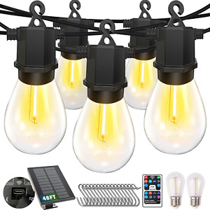 Solar Outdoor String Lights, 48FT LED Patio Lights Solar Powered for outside IP6