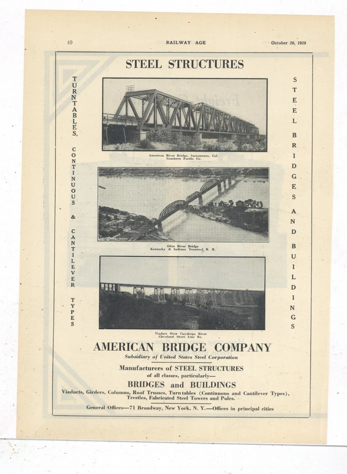 1929 American Bridge Ad: Railroad Bridges, Southern Pacific, KY & IN RR, Cleve. - Image 1 of 1
