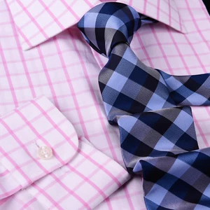Camicia abito da lavoro formale da uomo rosa a quadretti e assegni leggero top in ferro facile - Foto 1 di 11