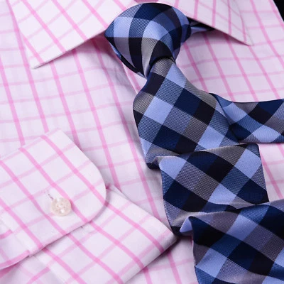 Camisa de vestir de negocios formal a cuadros y cuadros rosa para hombre ligera fácil de planchar Top Foto 1 de 4