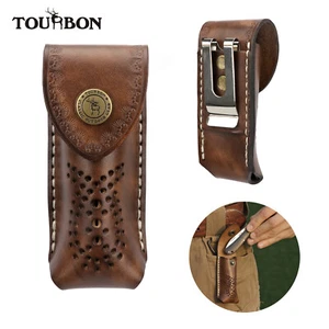 TOURBON Vintage Leather Tool Carry Holster Folding Knife Sheath Belt Pouch Gift - Picture 1 of 14