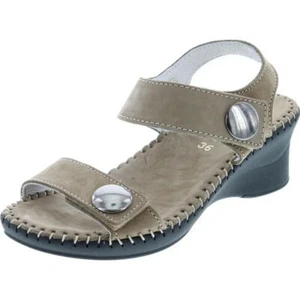 NEW La Plume Women Abigail Beige Nubuck Low Wedge Adjustable Slide Sandals - Picture 1 of 5