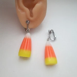 Realistic Candy Corn Clip On Earrings for Autumn Styles Perfect for Halloween - Picture 1 of 4