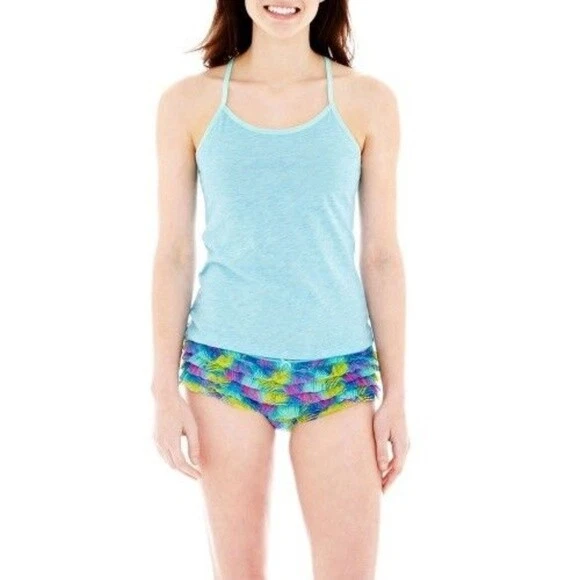 Flirtitude Racerback Tank Top & Rumba Panties Set Size L New Msrp $32 Blue/Leaf  - Image 1 of 1