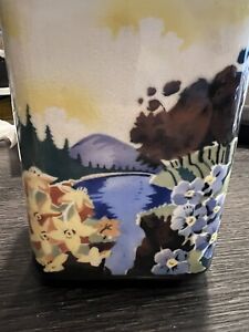 Vase Made In Cecko-Slovakia Flowers, Lake and Mountains