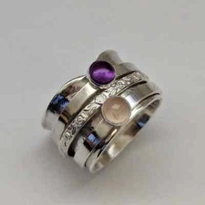 925 Sterling Silber Amethyst Spinner Ring Handarbeit Damen Schmuck für Sie B 63 - Bild 1 von 4