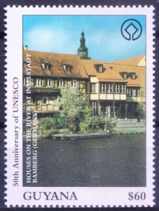 Guyana 1997 MNH, case sul fiume a isola città di Bamberga, architettura UNESCO - Foto 1 di 1