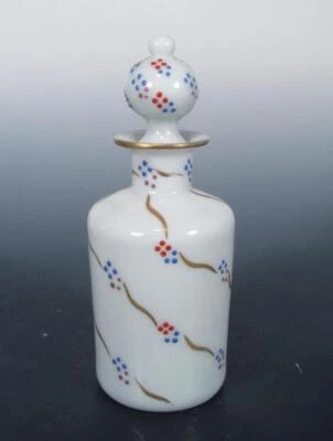 Portieux Vallerysthal Opaline Art Glass Vintage Cologne Perfume Bottle HP Enamel - Image 1 of 4