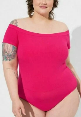 Sexy body tórrido rosa acanalado fuera del hombro para mujer talla grande 2X Foto 1 de 4