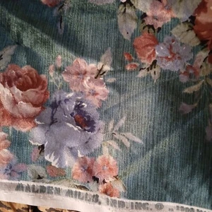 Vintage Malden Mills Velour Upholstery Fabric Blue with Pink Flowers - Picture 1 of 7