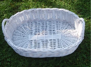 Weidentablett mit Henkel Tablettkorb Serviertablett Weidenkorb 55x35x14cm Weiß - Bild 1 von 2