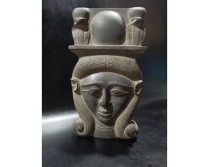 HEAD of HATHOR Goddess of Love - made of schist stone with the symbol of Amun - Imagen 1 de 10