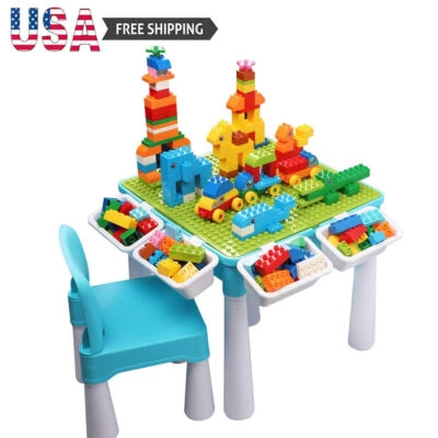 Conjunto de mesa de jogo multi atividade 1 cadeira 128 peças blocos de construção tijolos grandes - Imagem 1 de 4