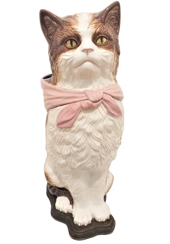 ANTIQUE RAREST ORCHIES FRENCH FIGURAL CAT MAJOLICA UMBRELLA STAND CANE HOLDER Cover
