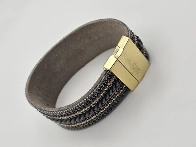 Pulsera ancha/flexible de cristal austriaco con cierre magnético pedrería negra Foto 1 de 4