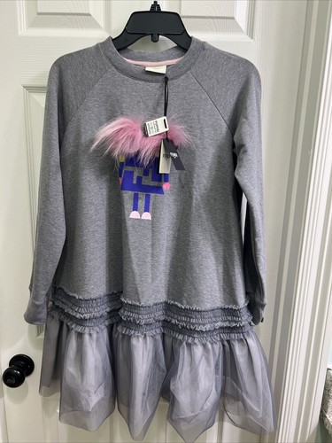 T shirt Fendi Roma bambina 10 A vestito tennis mostro bimbi melange