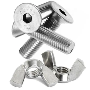 M3 A2 STAINLESS STEEL MACHINE SCREWS COUNTERSUNK BOLTS SOCKET BOLTS + Wing Nuts - Picture 1 of 2
