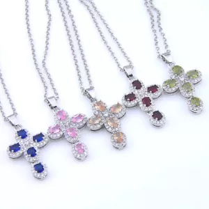 5 pcs 1 Lot Natural Morganite Garnet Peridot Citrine Topaz Silver Cross Pendants - Picture 1 of 14