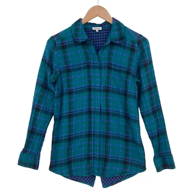 Espléndida Camisa Con Botones Para Mujer XS Verde Azul Algodón A Cuadros Manga Larga Cuello Foto 1 de 4