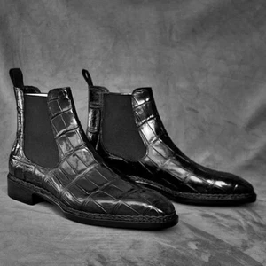 Botas Chelsea Hechas a Mano de Cuero de Cocodrilo Negras para Hombres, Vestido Bota al Tobillo - Imagen 1 de 3