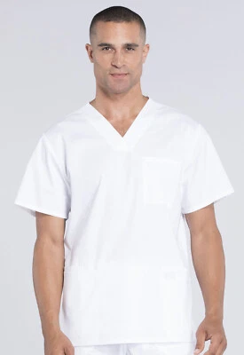 Scrubs Cherokee Workwear Tall Men V Neck Top WW695T WHT White Blue Free Ship - Image 1 of 4