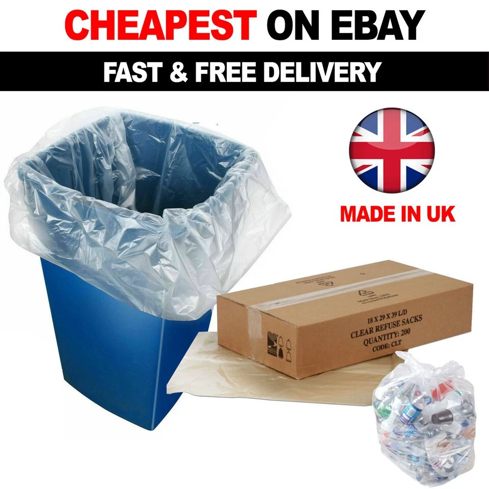 100 X Clear Refuse Sacks 140G Large Bin Liners Rubbish Waste Recycling Bags 90L - Image 1 of 1