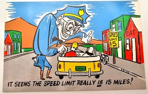 Speeding Ticket Limit 15 mph Police 1960 Highway Postcard- Frye & Smith H-426 - Picture 1 of 4