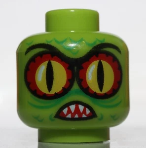 Lego Lime Minifig Head Alien Swamp Creature Red Yellow Eyes Pointed Teeth Scales - Picture 1 of 1